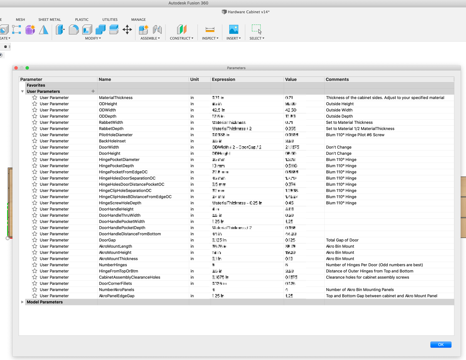 Fusion 360 Parameters for Hardware Cabinet download