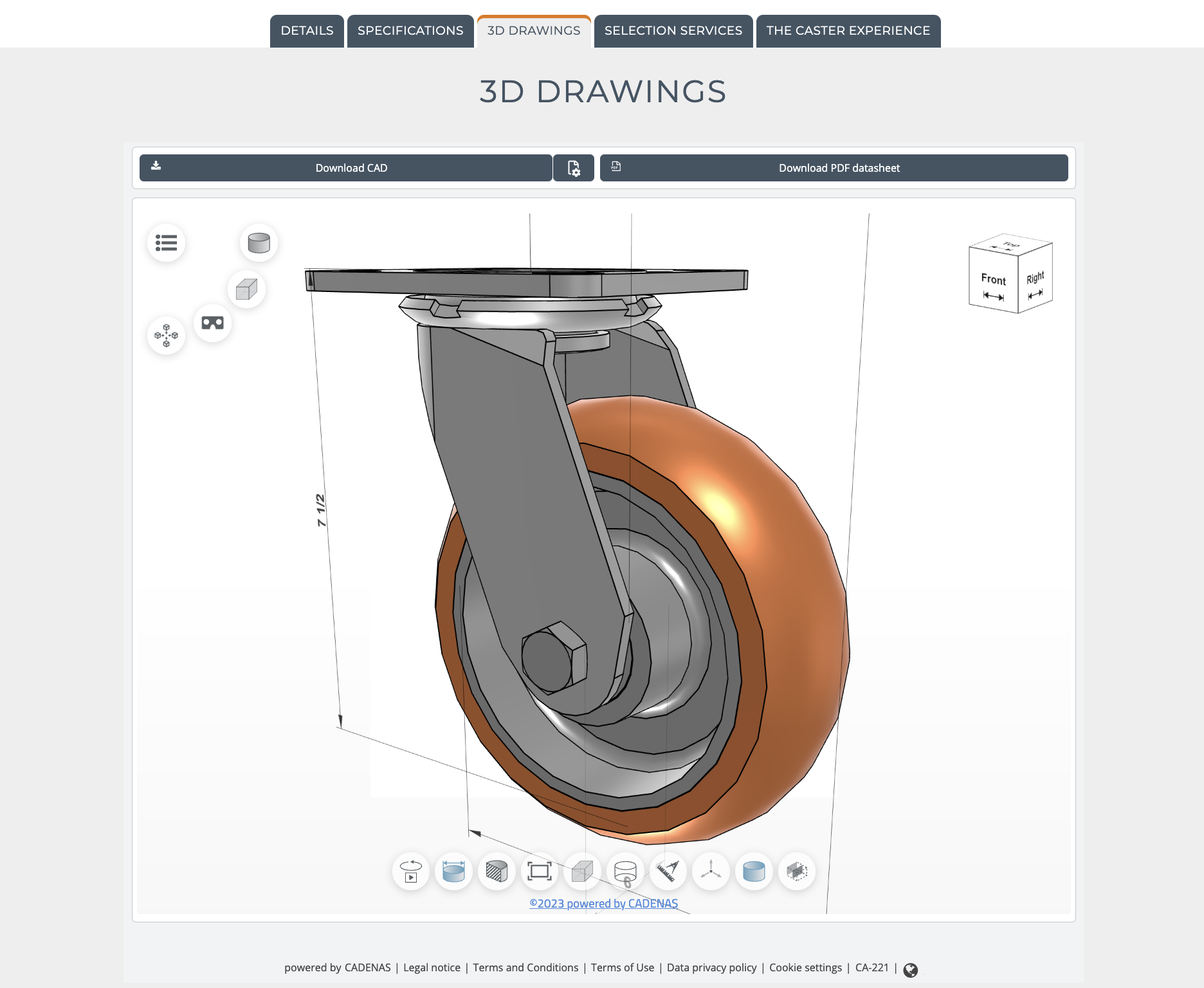 Caster 3D Drawings Tab - Cadenas Caster Configurator