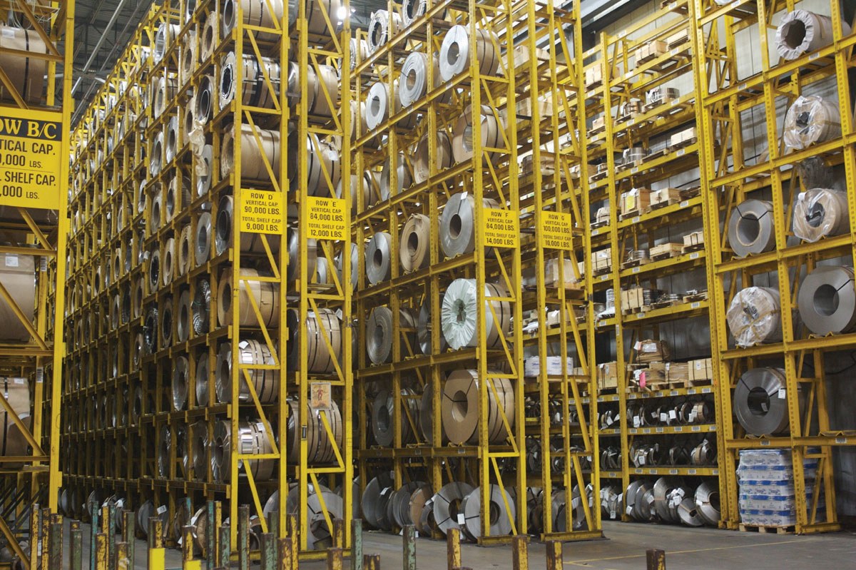 Warehouse spools on shelf