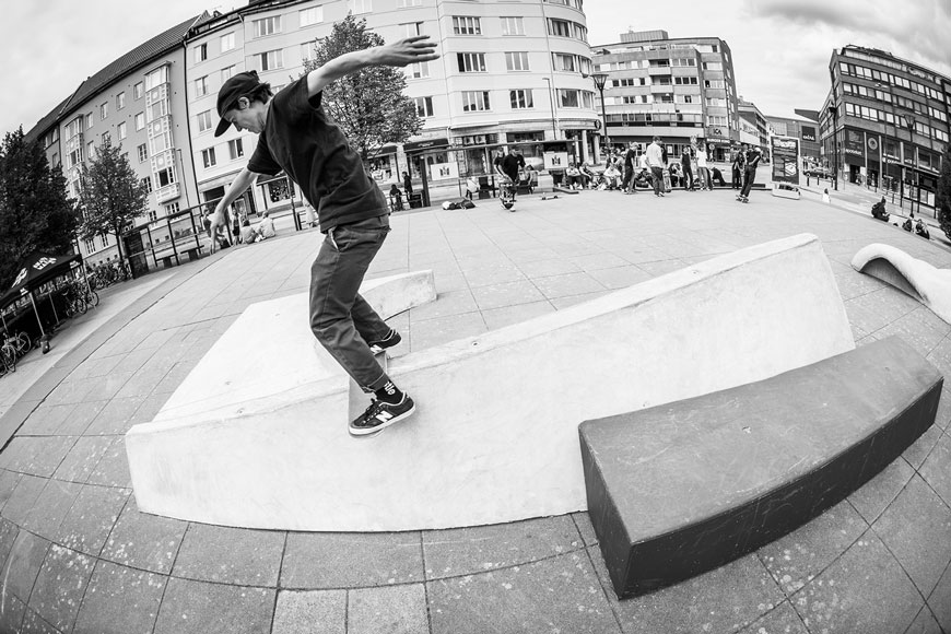 Alexis Sablone boardslides her skateable sculpture in Malmo Sweden