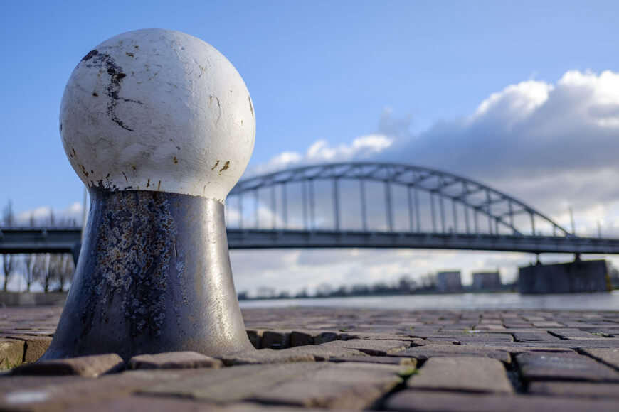 Bollard at a dock used for mooring large ships